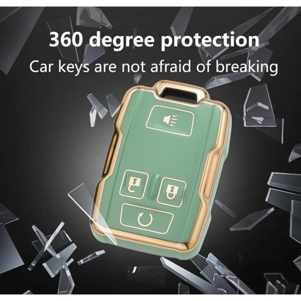 NEW Green & Gold Soft TPU Key Fob Cover & Strap - GMC Sierra/Yukon/Silverado
